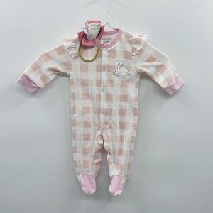 Lila & Jack Baby Girls Size‎ 9 Months Pink & White Plaid Snap Playsuit/Headband